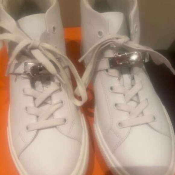 Hermes Daydream Kelly High Top Sneaker Tennis Shoes White Size 38 With Silver - Picture 7 of 11